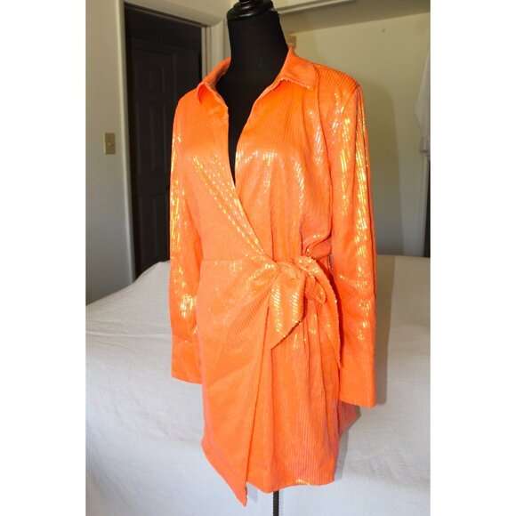 House of Harlow Sequin Wrap Mini Dress Orange Size M Cocktail Party - Picture 2 of 6